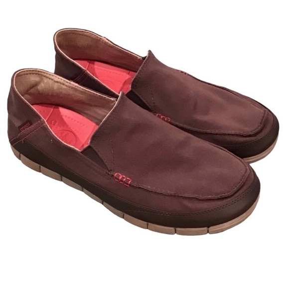 CROCS Other - Crocs 13 Loafers Men’s Canvas Comfort Shoes Brown Slip Ons 14773